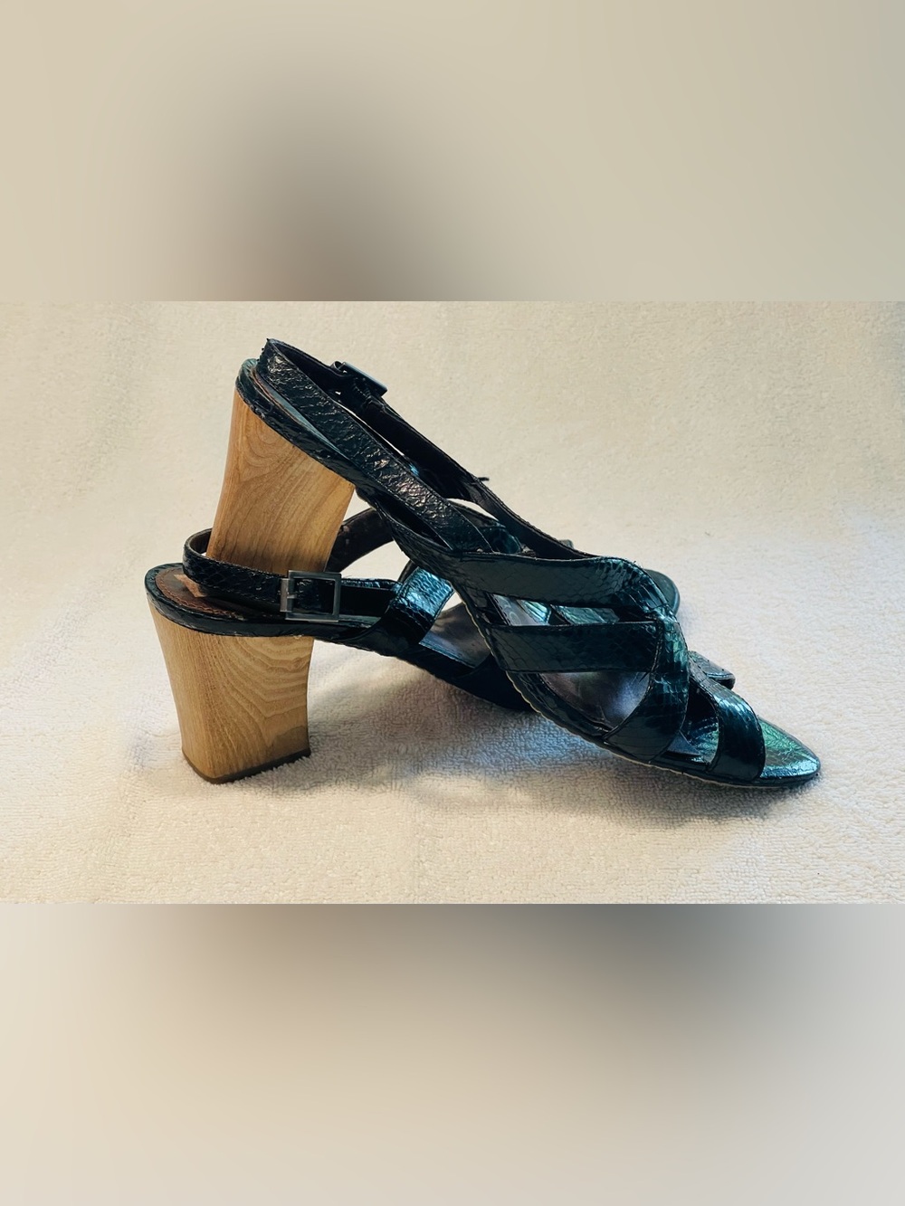 Sam Edelman Vintage Luna Black Snake-Embossed Strappy Slingback Heels